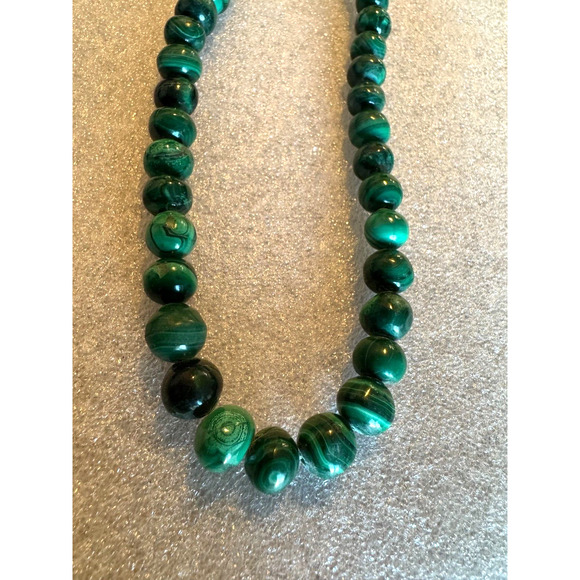 Authentic Malachite Graduated Beaded Necklace Green 24" Heavy - Picture 2 of 7